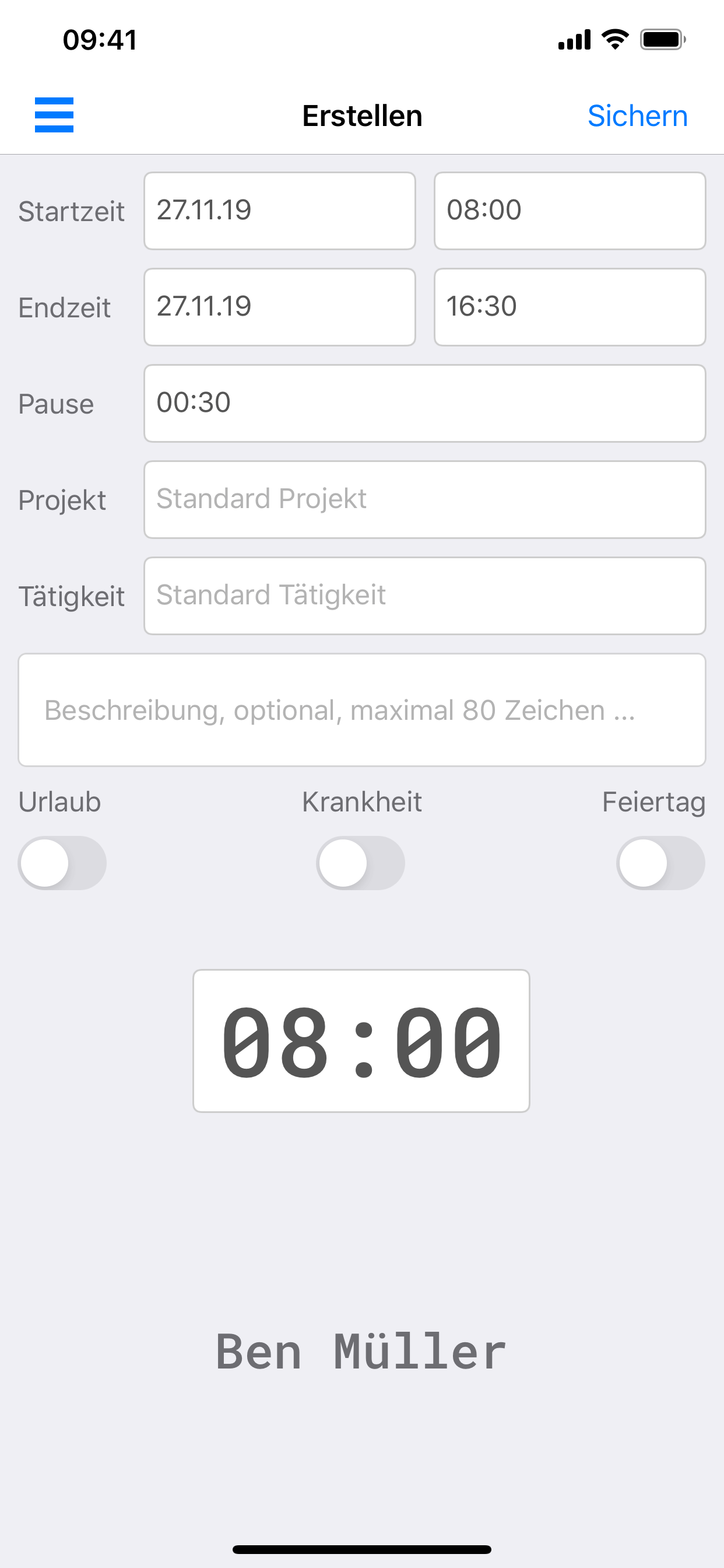 Eomagis Zeiterfassung iPhone App